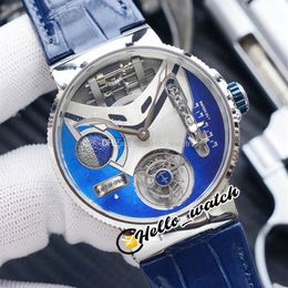 Version New Mega Yacht 44mm 6319-305 Enamel 3D Blue Dial Automatic Tourbillon Mens Watch Steel Case Blue Leather Watches Hell241S