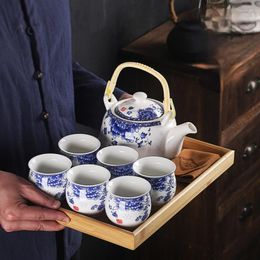 Teaware Sets Lifting Handle Tea Set Porcelain Dry Pour Tray Household Blue And White Teapot Cup Complete