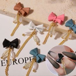 Nail Art Decorations 10 Pcs Bowknot Tassel Alloy Jewellery Crystal Pearl Chain Pendant Charm Metal Tip Accessories 230927