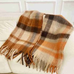 Ac Runway Plaid Tassel Faux Cashmere Scarf with Oversized and Thickened Warmth Thick Whiskered Shawl Neck Women in Spring Winter