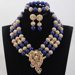 Necklace Earrings Set Unique Royal Blue Coral Beads Nigerian African Wedding Bridal/Women CJ851