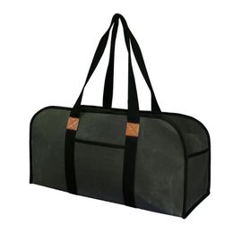 Storage Bags Waxed Canvas Bag Firewood With Handle Portable Fire Wood Basket Log Carrying Carrier Tool Organizer262N