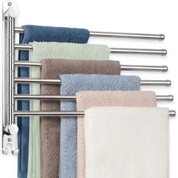 Towel Racks Swivel Towel Racks 180 Degrees Rotation Rack Towel Bar Stainless Steel Bath Towel Holder Wall Mounted 4/6 Arms for Bathroom 230927