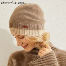 BeanieSkull Caps MERRILAMB 100% Cashmere Hat Women Winter Thickened Warm Earmuffs Hood Pile Female Knitted Hats 230927