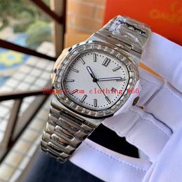 Men Watch New 18K White Gold Nautilus 5711 Baguette Diamond Watch Steel Bracelet 40mm Automatic mechanical movement206F