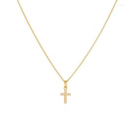 Pendants 14K Gold Plated CZ Cross Pendant Necklace For Women Trendy Jewellery Small Simple