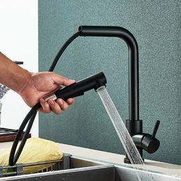 Kitchen Faucets Black Pull Out Sink Faucet Flexible 2 Modes Stream Sprayer Nozzle Stainless Steel Cold Wate Mixer Tap Deck 230921