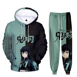 Clothing Sets Demon Slayer Pattern Hoodies Sets Pants Hooded 2 Pieces Set Long Sleeve Pullover Sweatshirt Tracksuits Anime Sportswear 230927