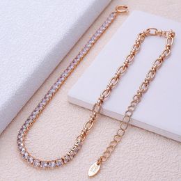 Pendant Necklaces Shiny Tennis Chain Necklace HipHop Iced Out Bling Cubic Zircon Asymmetric Splicing Choker Jewellery For Women Men