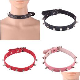 Chokers Y Gothic Pink Spiked Punk Choker Collar With Spikes Rivets Women Men Studded Chocker Necklace Goth Jewellery Jewellery Necklaces P Dh8Ws