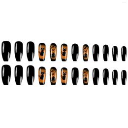 False Nails Halloween Dark Cat Printed Fake Chip-Proof Smudge-Proof For Daily And Parties Wearing