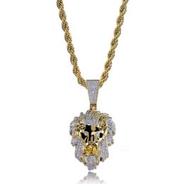Fashion-Hip Hop Iced Out Gold Pendant Necklace Lion Head Pendant Necklace Fashion Necklace Jewelry335U