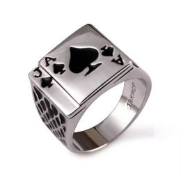 Punk Rock Enamel Black Oil Poker Card Spades A Men Finger Ring Alloy Gothic Skull Hand Claw Rings Playing Cards Jewelry1872