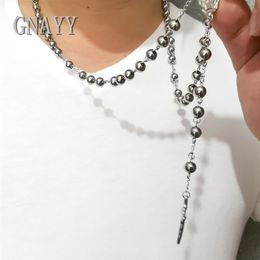 heavy huge silver stainless steel jesus cross pendant rosary necklace chain 30 inch 8mm ball for mens gifts235u
