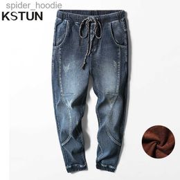 Men's Jeans KSTUN Winter Jeans Men Warm Jeans Fleece Thicken Harem Pants Loose Fit Streetwear Stretch Blue Denim Pants Trousers Oversize 42 L230927