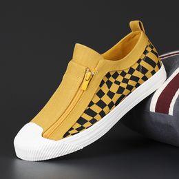 Dress Shoes Trendy High top Canvas Shoes Men Mocassin Designer Vulcanized Sneakers Men Yellow Zipper Casual Shoes Men Breathable Loafer 230926