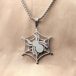 Pendant Necklaces Fashion Retro Creative Spider Stainless Steel Personality Men And Women Web Necklace Amulet Jewellery Wholesale