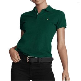 Women's Polos Summer Cotton Short Sleeve Polo Shirt Casual Lapel Ladies Brand Logo Slim T-shirt Tees Top
