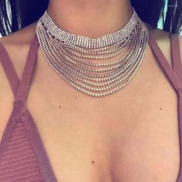 Choker Shiny Rhinestone Multi Row Tassel Necklace Jewellery Women's Bohemian Geometric Crystal Personalised Colla