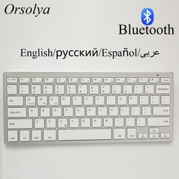 Keyboards Russian Spanish Arabic English Bluetooth Wireless Keyboard for Tablet Laptop Smartphone Support IOS Windows Android Silver 230927