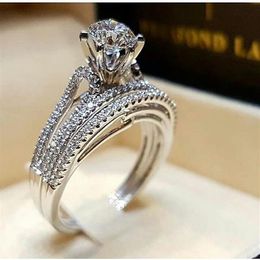 Bridal Charm Couple Rings 2pcs His Her CZ Anniversary Promise Wedding Engagement Ring Sets274P