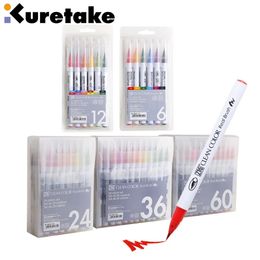 Markers kuretake RB6000AT 12243660 colors ZIG clean color real brush soft head watercolor cartoon drawing pen art supplie 230927