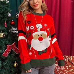 Women's Sweaters Santa Jacquard Knitted Sweater Ugly Christmas Snowflake Long Sleeve Crew Neck Print Pullover Knitwear Clothing Outwear