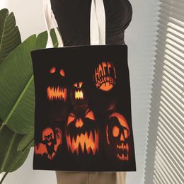 Halloween Pumpkin Head Printing One Shoulder Canvas Bag Polyester Bag Portable Bag Convenient 230915