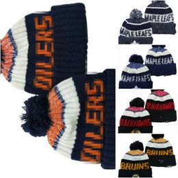 Oilers Beanie Beanies North American Hockey Ball Team Side Patch Winter Wool Sport Knit Hat Skull Caps a0