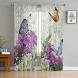 Curtain Flowers Bouquet Butterfly Sheer Curtains for Living Room Bedroom Window Treatment Kitchen Chiffon 230927