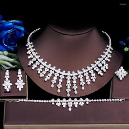 Necklace Earrings Set ThreeGraces 4pcs Shining White Cubic Zirconia Leaf Drop Bridal Wedding Banquet Jewelry For Women Accessories TZ842