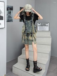 Work Dresses Woman Do Old Denim Suspenders Pullover Sleeveless Vest Skirt Two-piece Suit Summer Personality Fashion Retro Streetwear Set