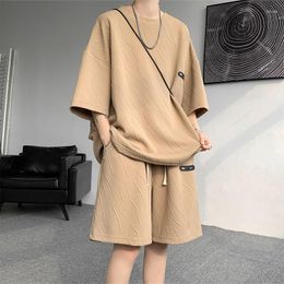 Men's Tracksuits Summer Casual Jacquard Sports Short-sleeved T-shirt Shorts Two-piece Suit Round Neck Tops Drawstring Short Pants Sets