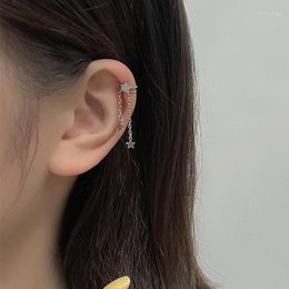 Backs Earrings VIVILADY 1 Piece 925 Silver Zirconia Star Tassels Left Ear Clip Earring For Fashion Women Fine Jewellery Minimalist Accessories