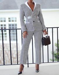 Women's Two Piece Pants Set Women Outfit 2023 Spring Fashion Plaid Print Shawl Collar Button Long Sleeve Blazer Coat & Elegant Work