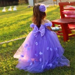 Girl Dresses Tulle Decal Bow Belt Lovely Princess Flower Dress Ball Beauty Pageant First Communion Kids Surprise Birthday Present