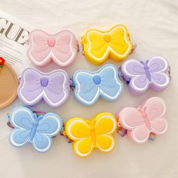 Cute Butterfly Children's Silica Gel Shoulder Bags Lovely Bow Baby Girls Coin Purse Crossbody Bag Rainbow Strap Kids Handbags