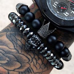 Mcllroy Bracelet Men skull steel stone beads luxury bracelets For Mens Crown Cz Zircon Man Bracelet Homme Jewellery Valentine Gift C273I