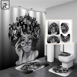 African American Black Women Print Shower Curtain Set Waterproof Bathroom Curtains Soft Anti-slip Bath Rugs Toilet Cover Carpets 2248F