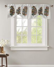 Curtain Hand Drawn Doodle Feather Colourful Window Kitchen Cabinet Coffee Tie-Up Valance Rod Pocket Short