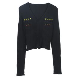 916 2023 Runway Autumn Brand SAme Style Sweater Long Sleeve Cardigan V Neck Black Fashion Clothes High Quality Womens mingm