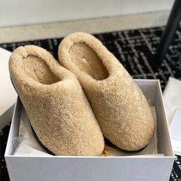 the row shoes Luxury designer Lamb Platform women Fluffy fur slipper Slide Mules Trend Shearling sandals Winter wool warm shoes Snow Booties Scuffs outdoor With box