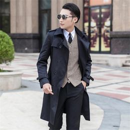 Men's Trench Coats Korean Spring Autumn Long Business Casual Youth Black Double Breasted Chaquetas Hombre Ropa Casaco Masculino