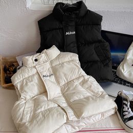 Gilet per bambini Ragazza invernale in cotone imbottito Gilet per bambini Giù in cotone Gilet tinta unita Cerniera Outwear Caldo addensare vestiti per bambini per ragazzi 230926