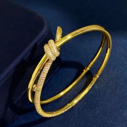 Designer Knot Bracelet Gold Bangle Luxury Jewelry Woman Double Line Rope Womens Minority 18K Gold Silver Diamond Bracelets CYG239277-6