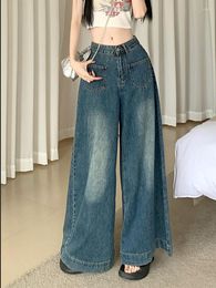 Women's Jeans Denim Clothes 2000s Women Bell Bottom Wide Leg Vintage Streetwear Trousers Female Korean Straight Pants