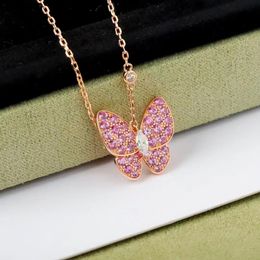 18K gold luxury cute butterfly designer charm pendant necklace love sweet pink green yellow crystal diamond elegant choker necklaces jewelry