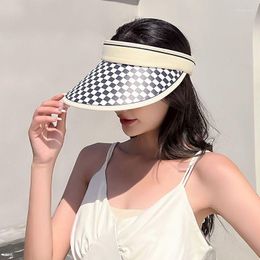 Berets Summer Internet Checkerboard Plaid Sun Protection Visor Cap Plus-Sized Brim Women's Sports Elastic Band Release Buckle S