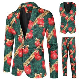 Men's Suits Men Christmas Sets Lapel Blazer Vest Trousers 3 Piece Party Prom Tree Print Mens Xmas Suit Male