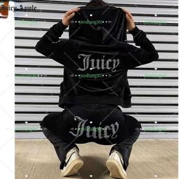 Juicy Apple Women's Tracksuits Velvet Sewing Suits Outfit Two Piece Jogging Set Velour Sweatshirt Hoodie Pants Suit Womens Y2k6